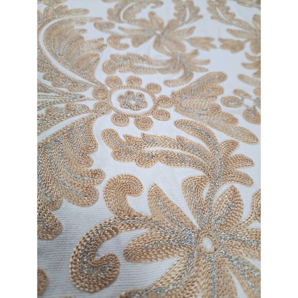 Two Pier 1 Embroidered Floral Throw Accent Pillow Covers Natural Tan Silver 16" - Picture 4 of 10